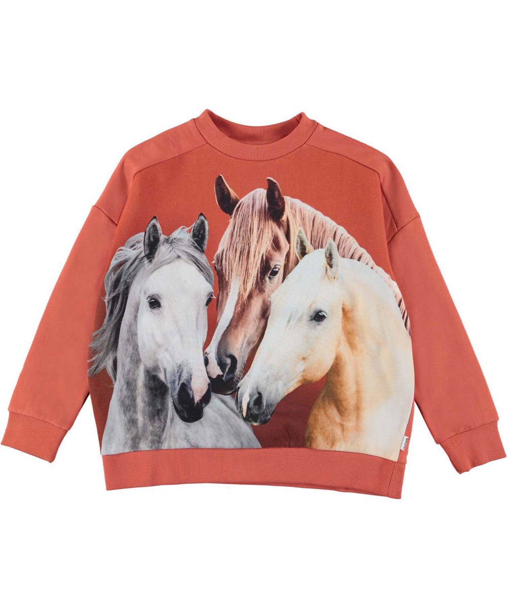 Mandy - Triplets - Økologisk rust farvet sweatshirt med heste print