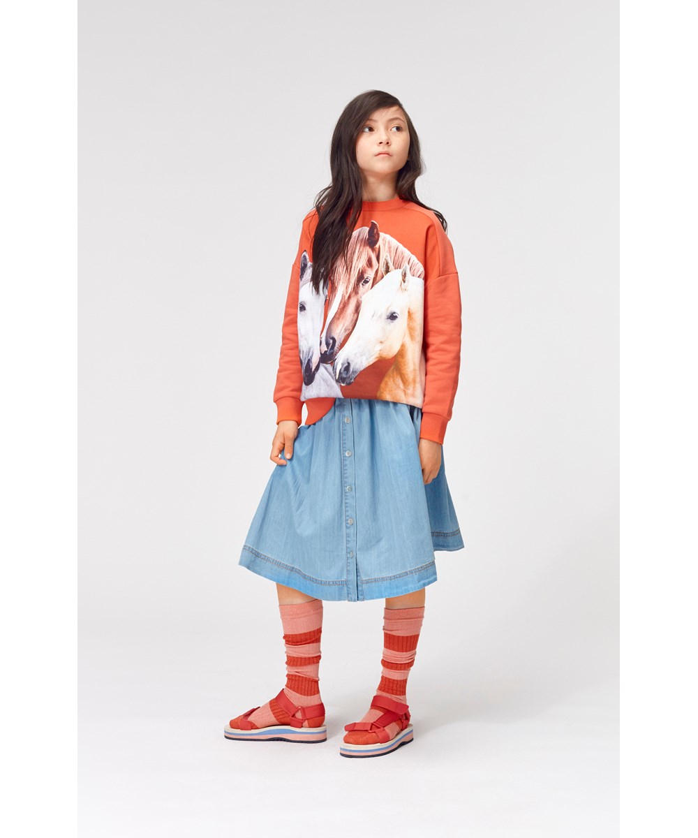 Mandy - Triplets - Økologisk rust farvet sweatshirt med heste print