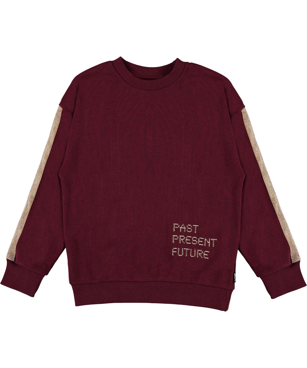 Manon - Sumak - Mørkerød sweatshirt med guld stribe