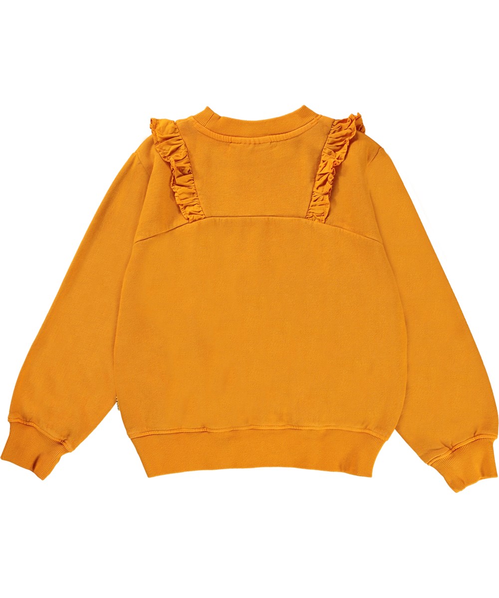 Marcia - Old Gold - Økologisk orange sweatshirt med flæser
