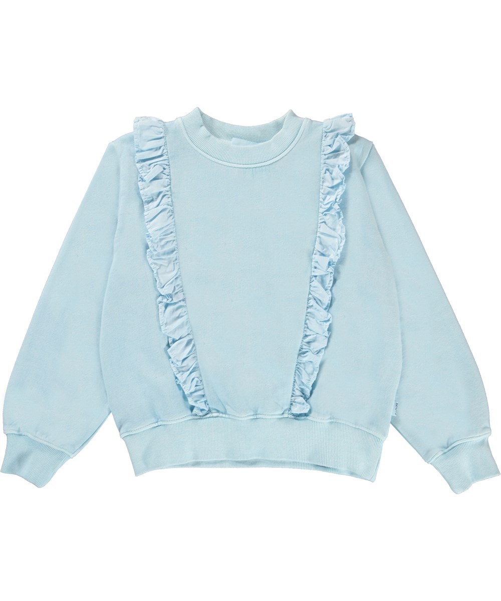 Marcia - Sky Blue - Økologisk lyseblå sweatshirt med flæser