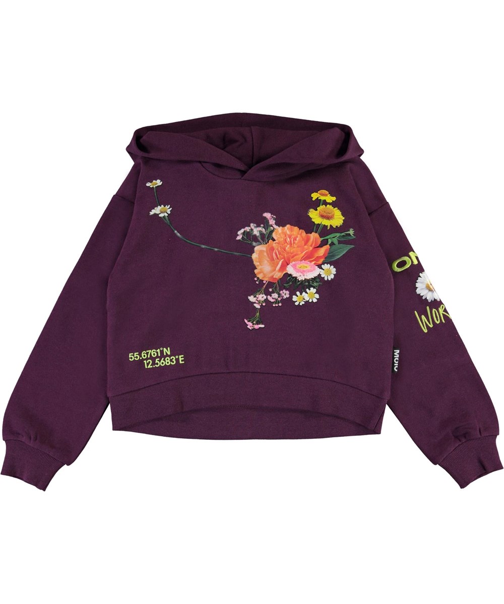 Maren - Noirberry - Lilla hoodie med blomster print