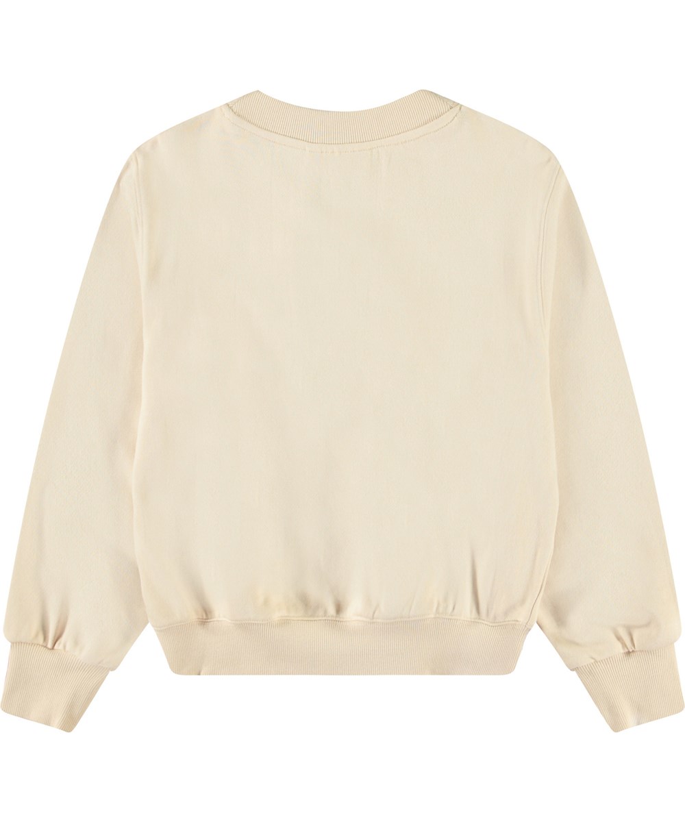 Marge - Brazilian Sand - Beige sweatshirt med palietter til børn i blødt økologisk bomuld med ribkanter ved hals, ærmer og i bunden af blusen.