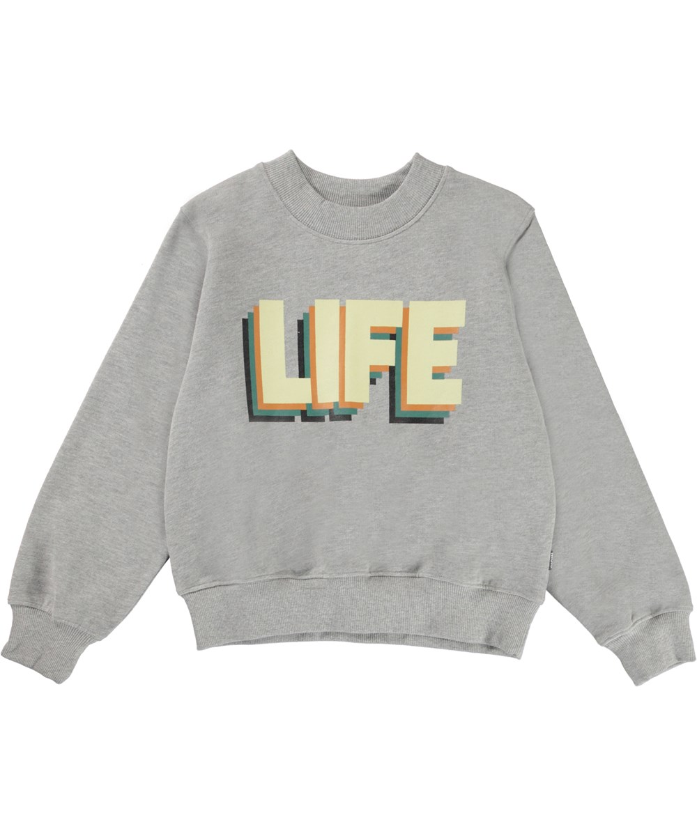 Marge - Greymelange Life - Grå sweatshirt med print af life