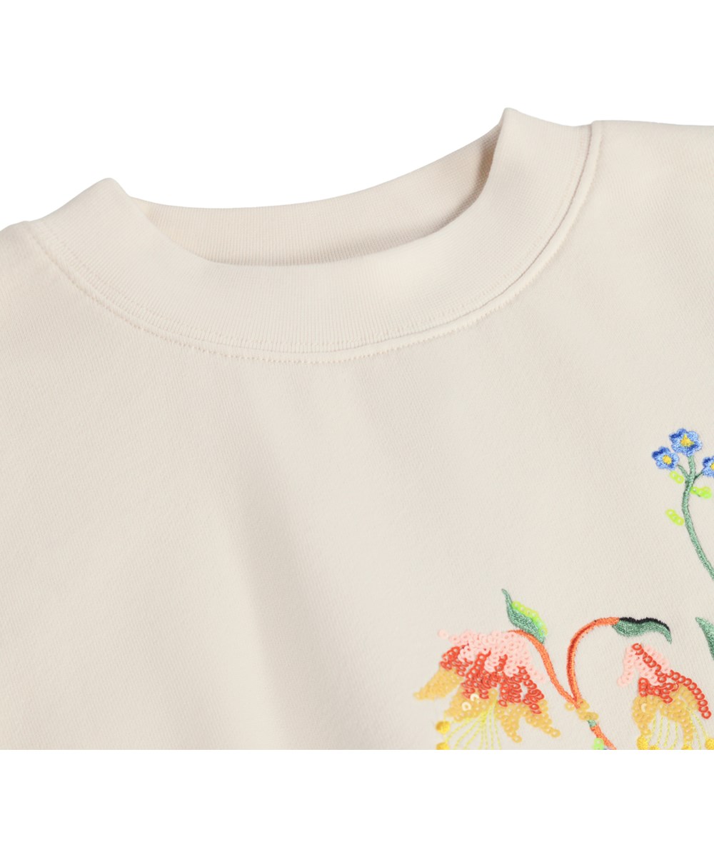 Marge - Pearled Ivory - Råhvid sweatshirt med blomster broderi i økologisk bomuld til børn