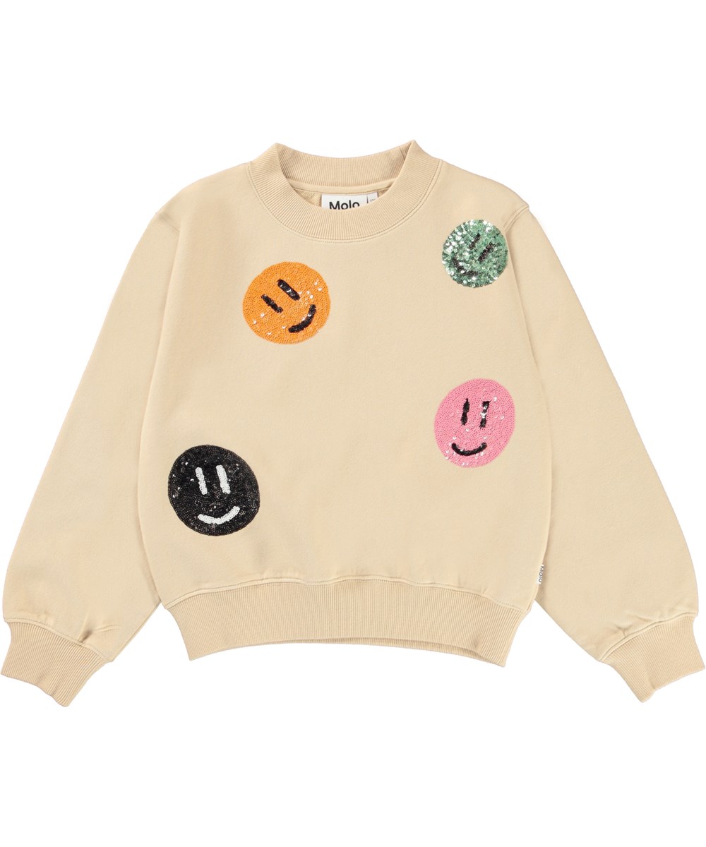 Marge - Starlight - Lysegul sweatshirt med paliet smileyer
