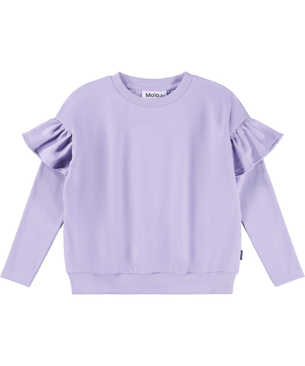 Margit - Faded Purple - Lilla sweatshirt med flæsedetaljer i økologisk bomuld.