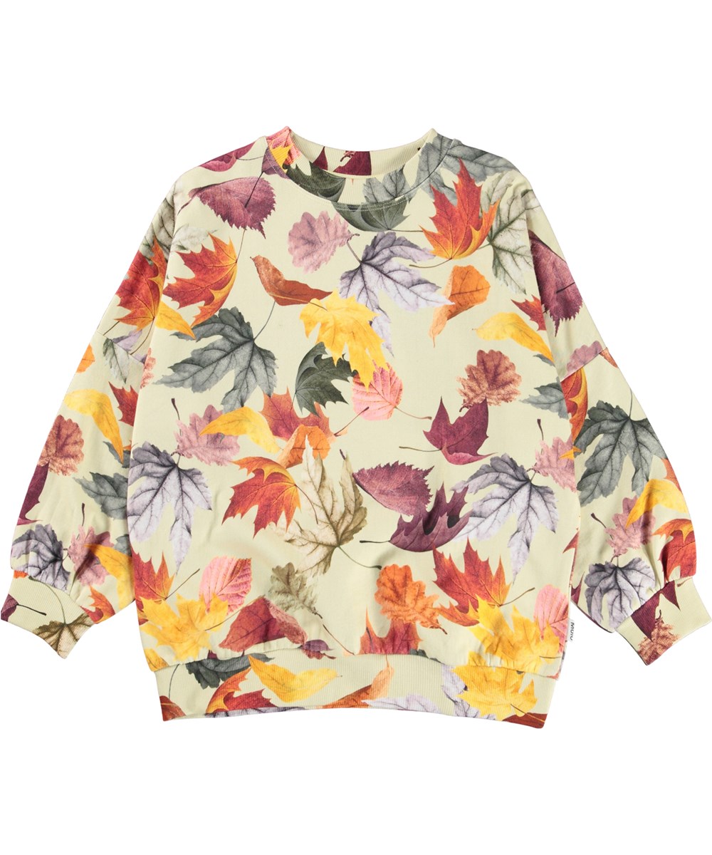 Marika - Falling Leaves - Økologisk lysegul sweatshirt med gyldne blade