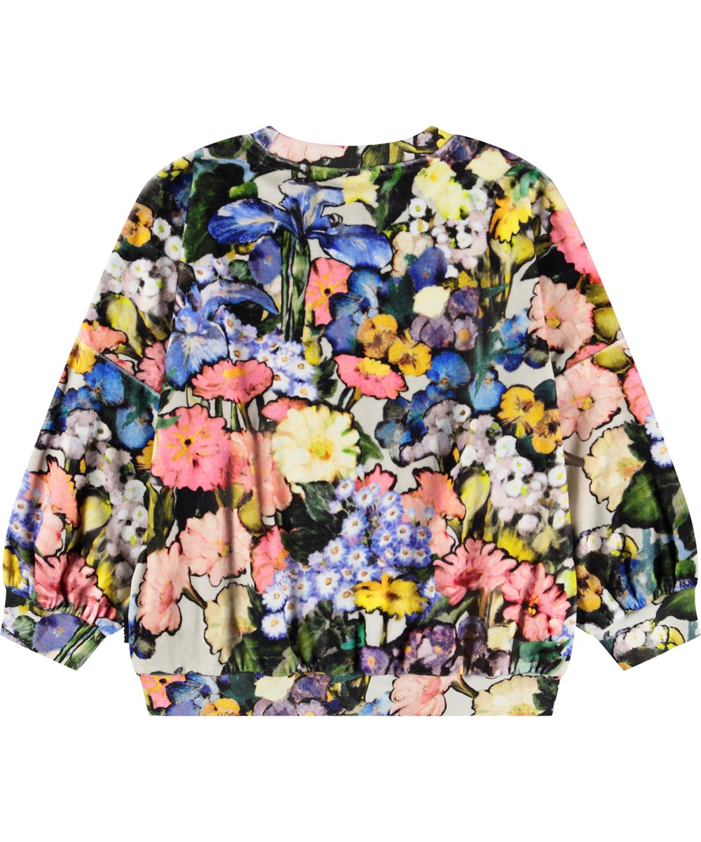 Marika - Floral Impression - Multifarvet sweatshirt til børn i blød bomuldsvelour med blomsterprint. 