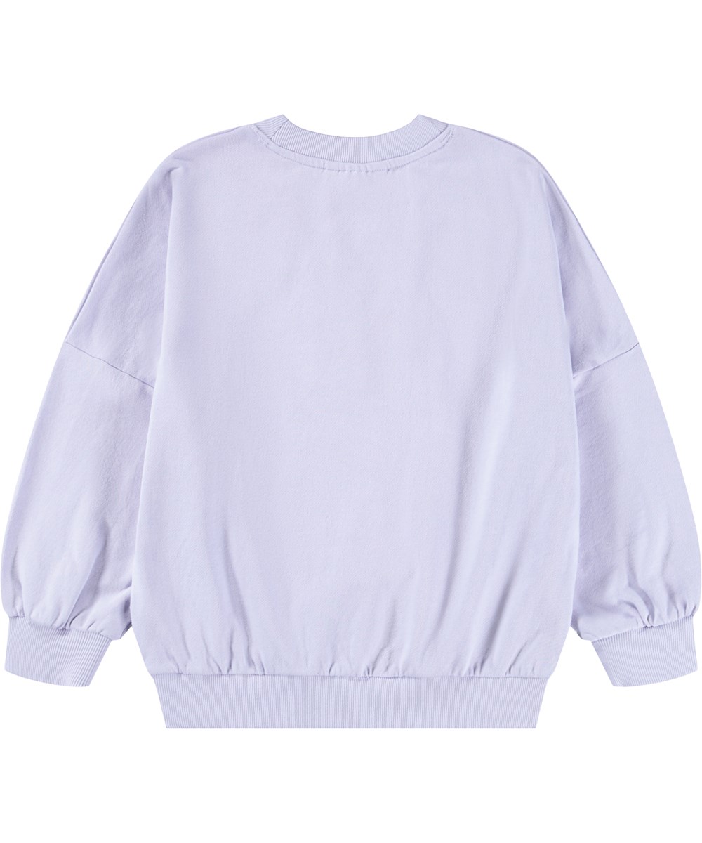 Marika - Thistle - Lyslilla sweatshirt til børn i økologisk bomuld med blomsterbroderi og pailletter.