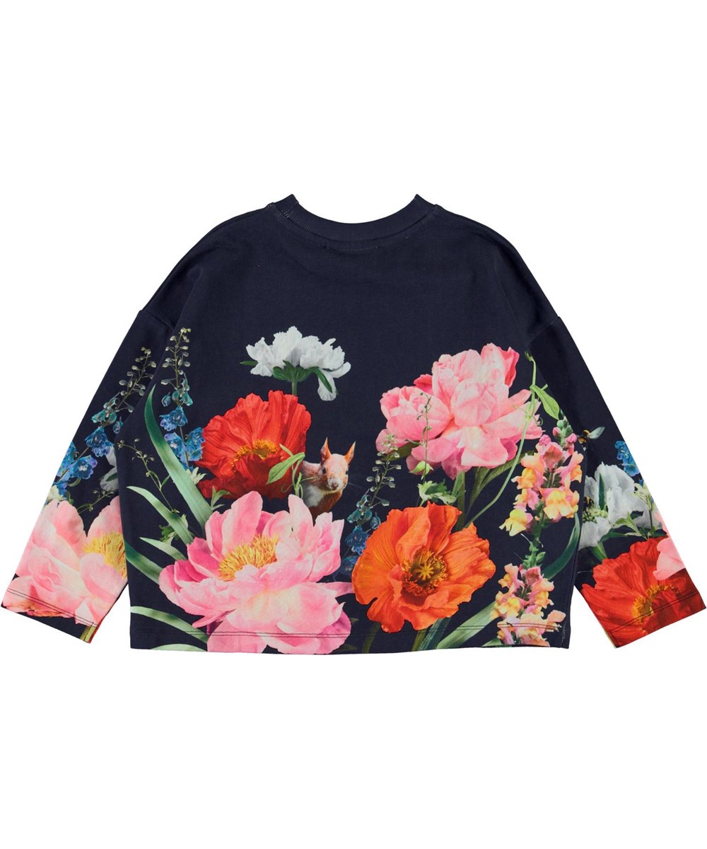 Marin - Garden Games - Mørkeblå sweatshirt med blomster