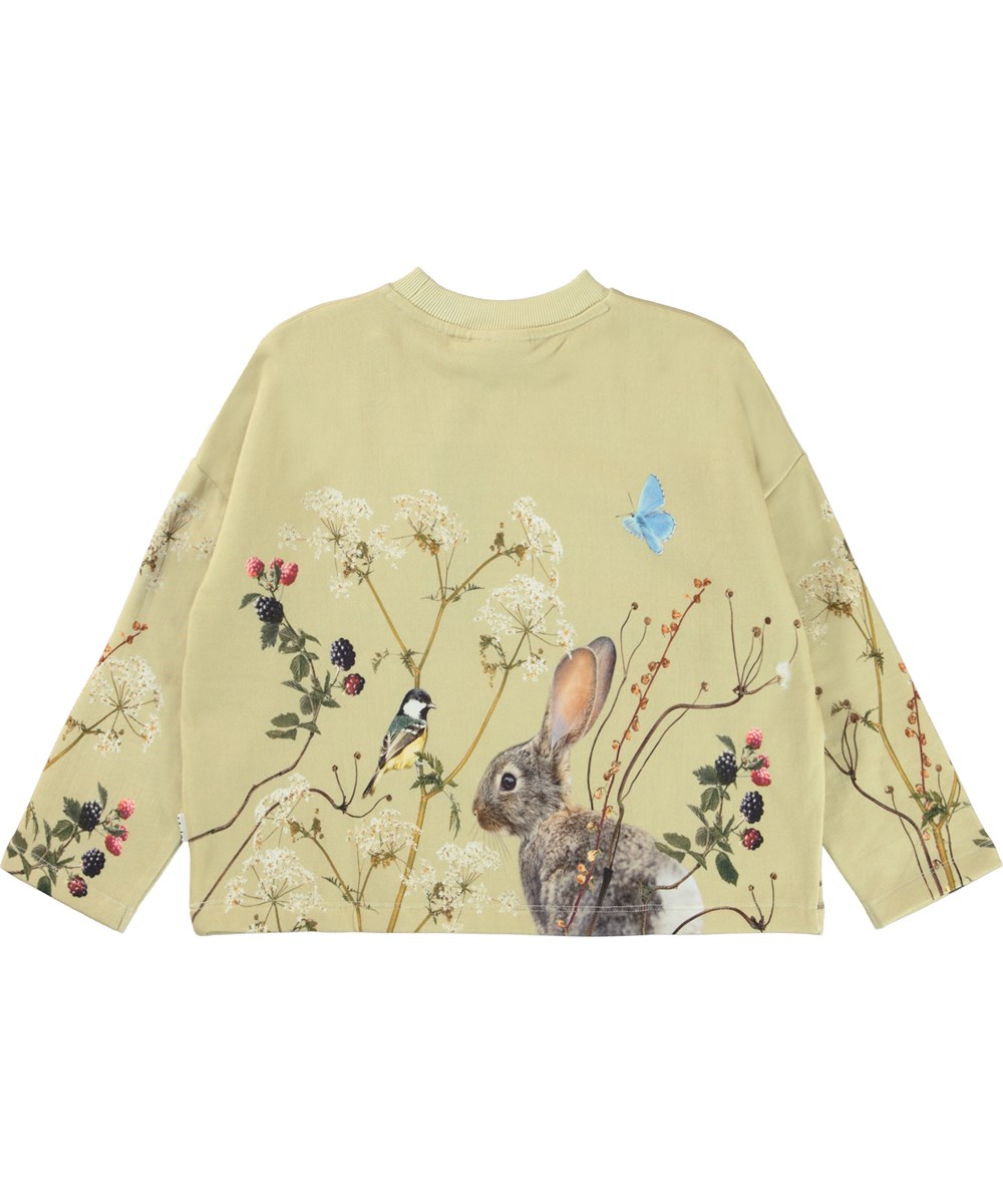 Marin - Light Meadow - Økologisk grøn sweatshirt med kanin og bær print