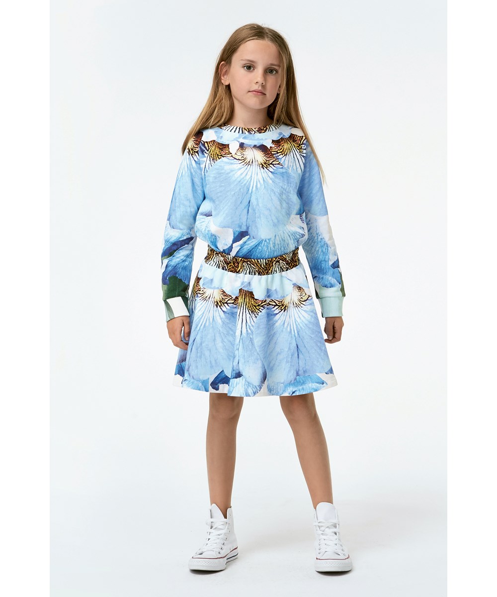 Marina - Blue Iris - Økologisk sweatshirt med blomster blade