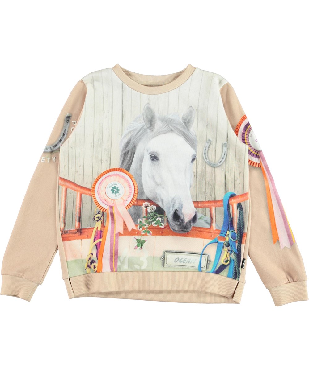 Marlee - Pony Society - Økologisk lyserød sweatshirt med heste print