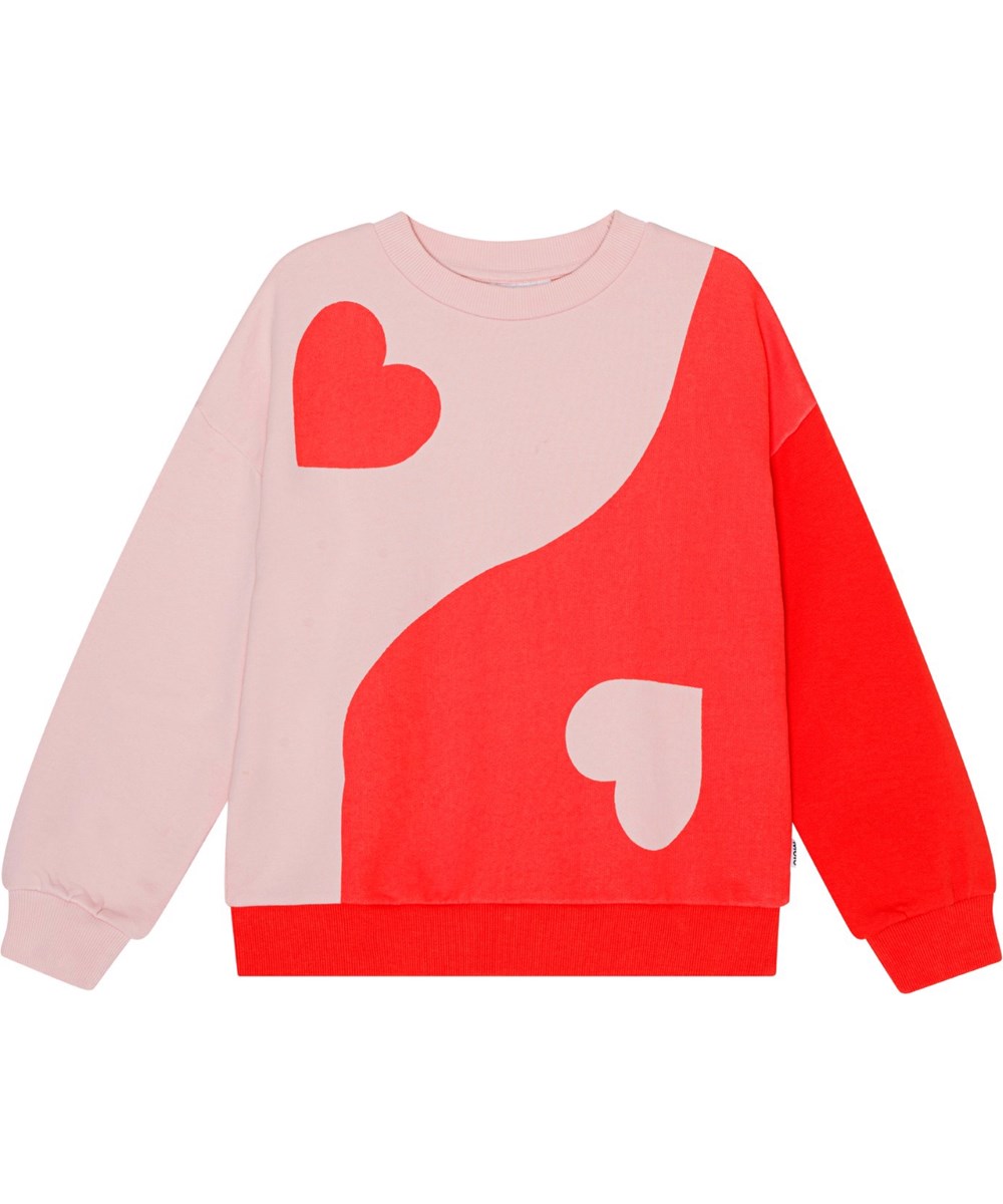 Maxi - Being Yin Yang - Rød og lyserød sweatshirt i økologisk bomuld.