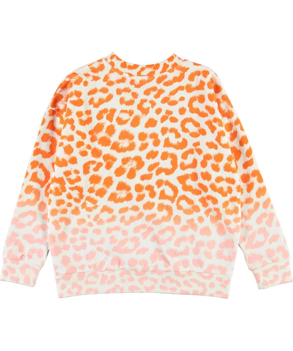 Maxi - Faded Jaguar - Økologisk sweatshirt med orange og rosa leopard print
