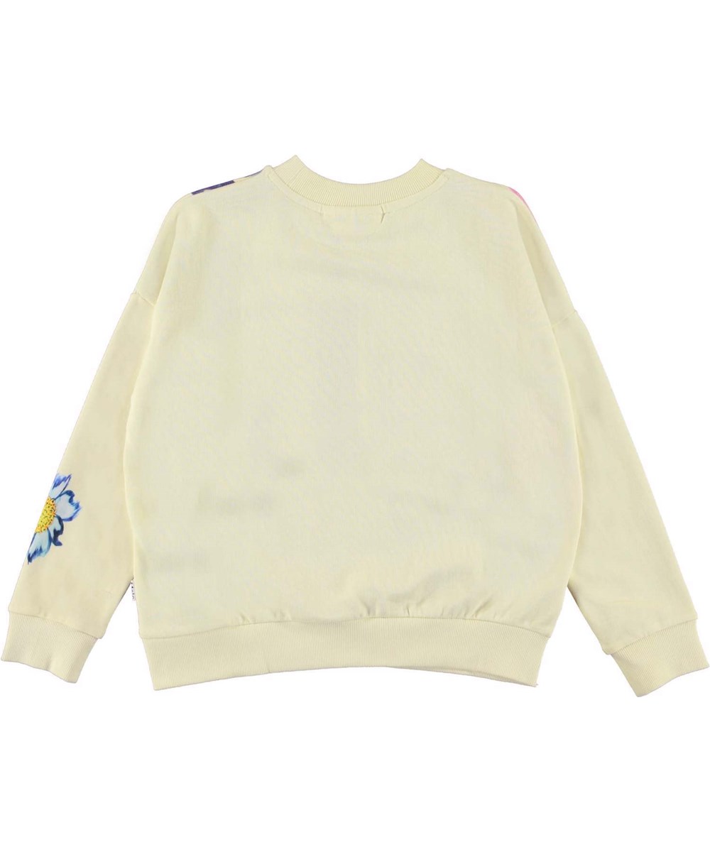 Maxi - Flower Fun - Lysegul sweatshirt med smilende blomst