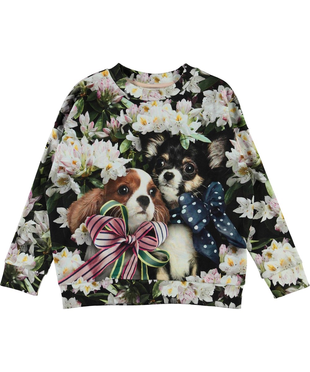 Maxi - Pretty Puppies - Sweatshirt med blomster og hunde
