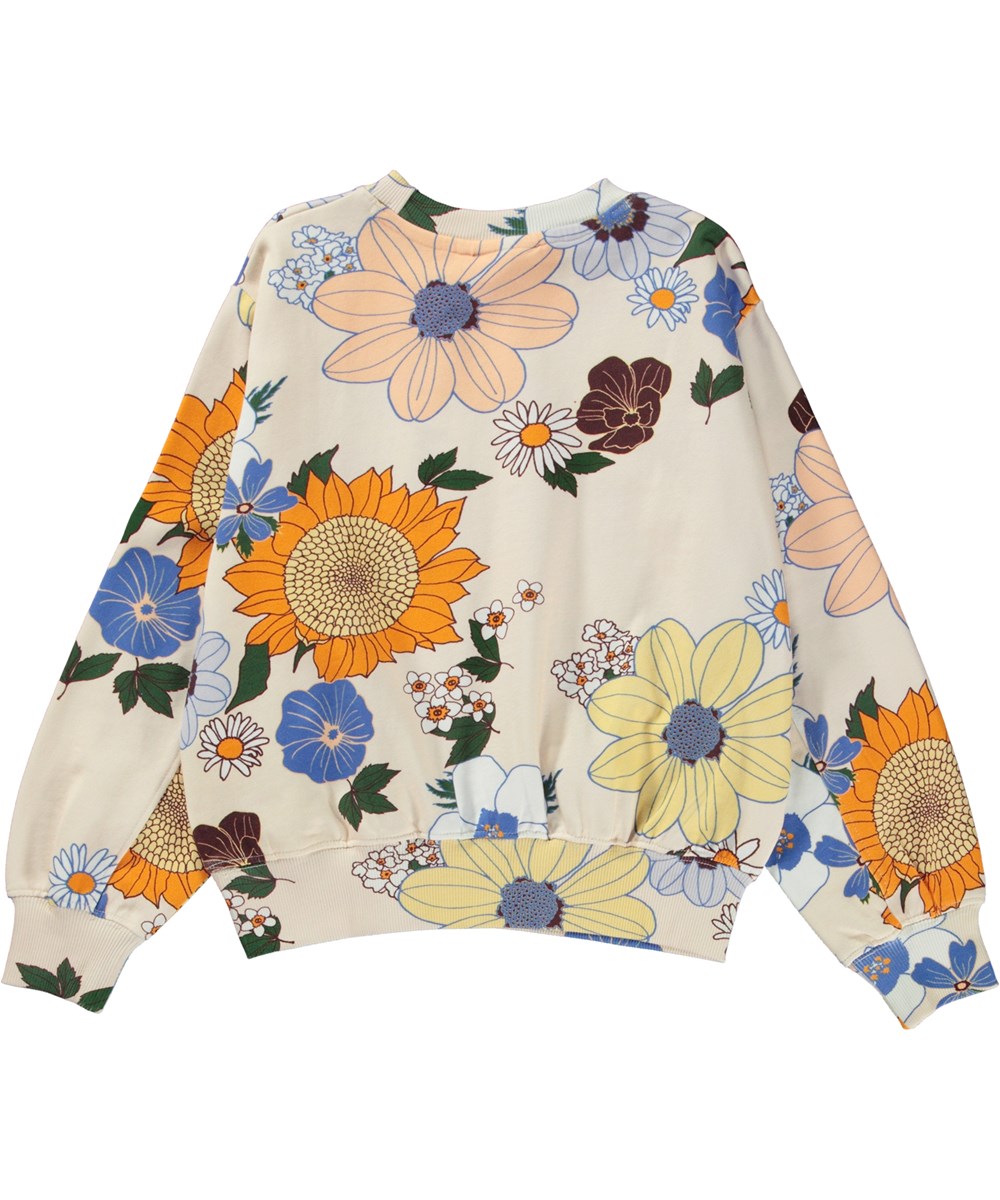 Maxime - Light Retro - Råhvid økologisk sweatshirt med allover blomsterprint