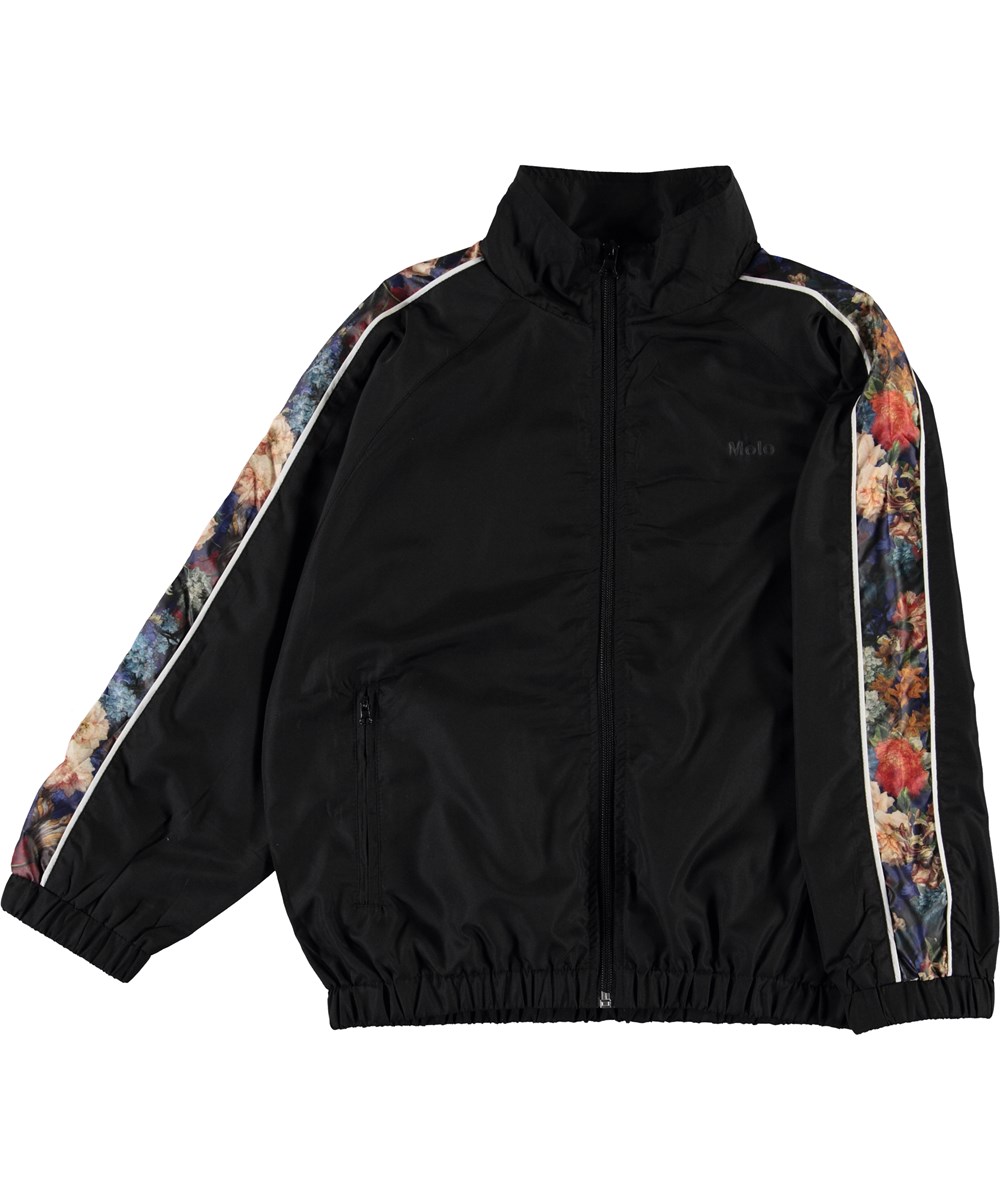 Maxine - Black - Sort track jakke med blomster