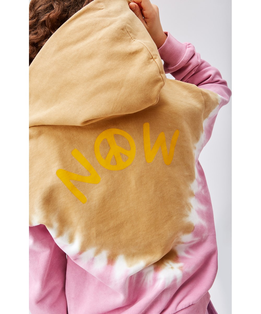 Mel - Cardboard - Økologisk lyserød og beige tie dye hættetrøje med lynlås