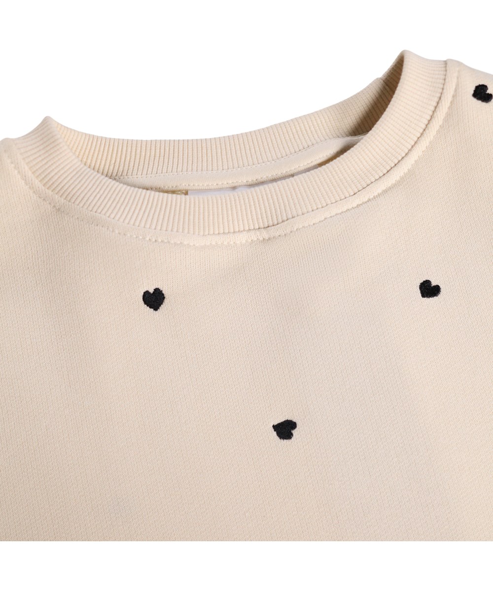 Miki - Confetti_Sand - Beige sweatshirt i økologisk bomuld med broderi til børn