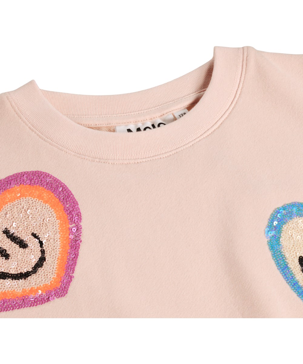 Miki - Petal Blush - Lyserød sweatshirt i økologisk bomuld med hjertebroderi til børn