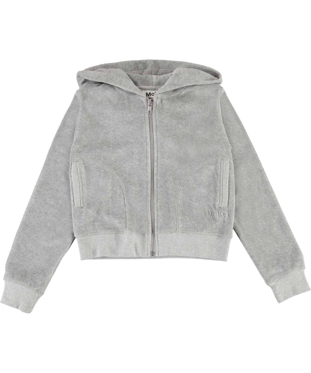 Milla - Light Grey Melange - Lysegrå velour hættetrøje
