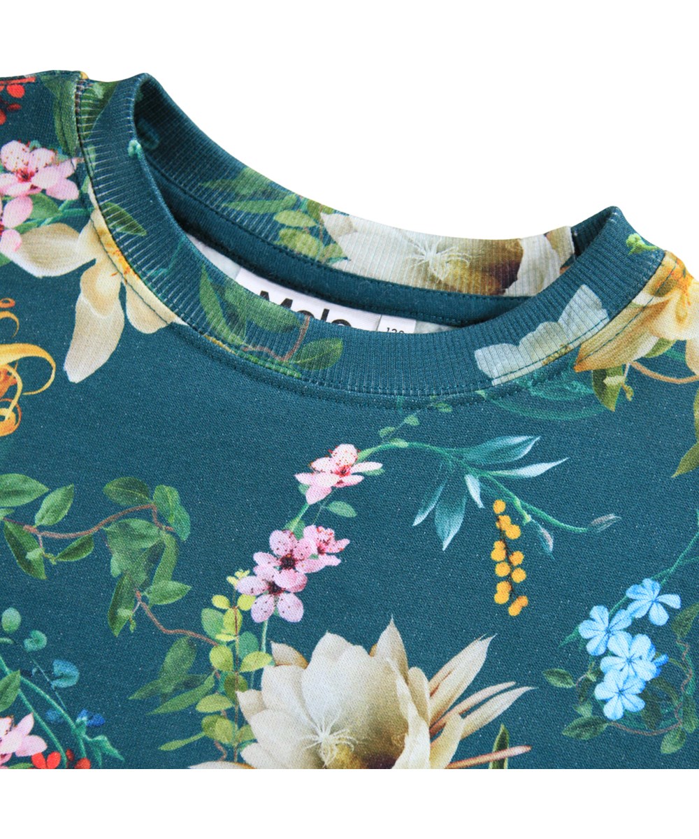 Monti - Green Paisley - Grøn sweatshirt til børn i blødt økologisk bomuld med blomsterprint.