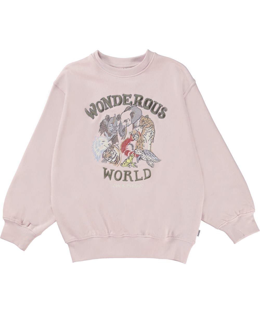 Monti - Powder - Lyserød Oeko-Tex sweatshirt med dyrebroderi