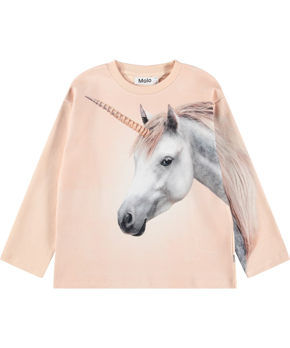 Mountoo - Born A Unicorn - Rosa sweatshirt til børn i økologisk bomuld med print af enhjørning. 