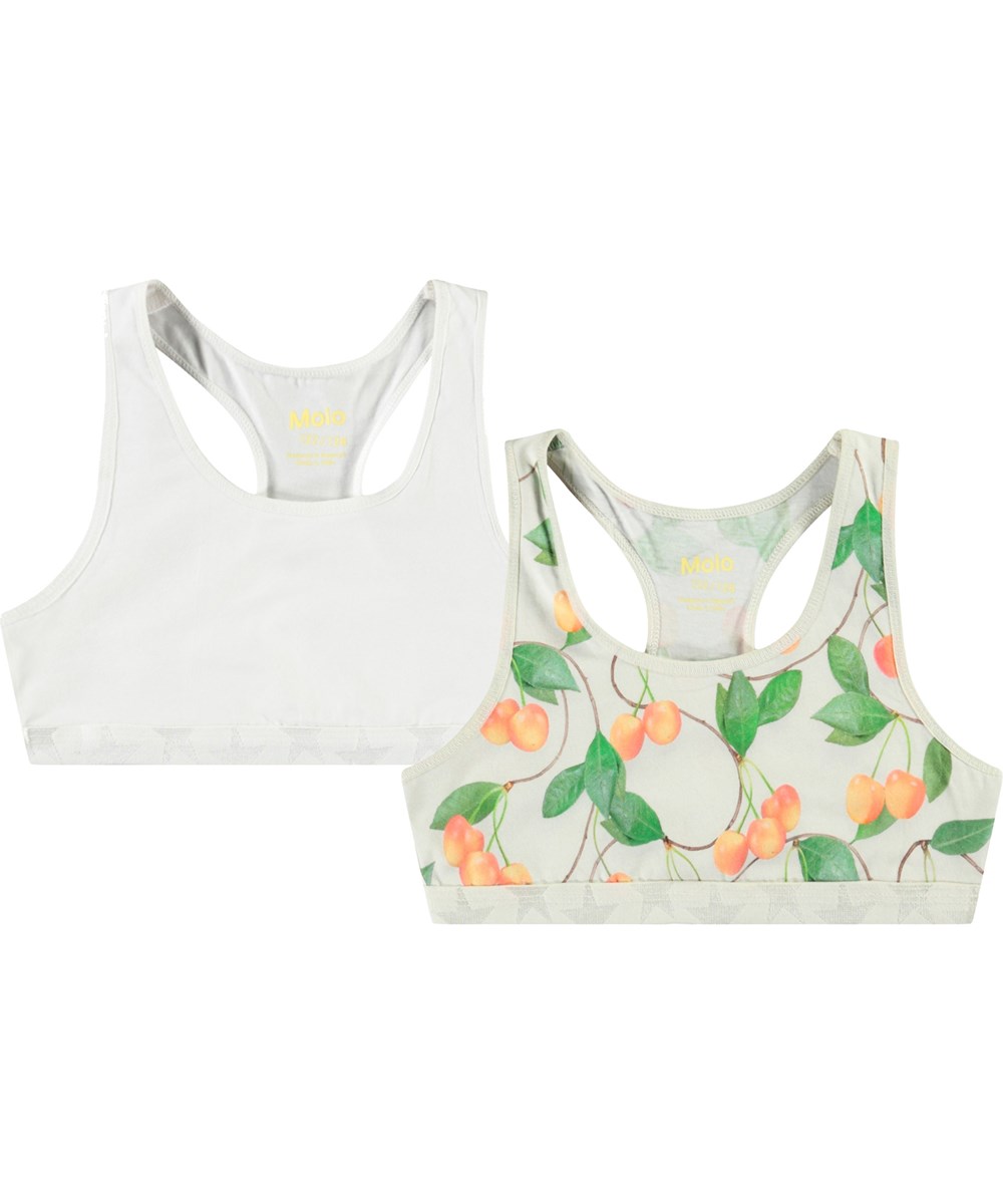 Jade 2-Pack - Cherries White - 2-pak toppe til børn i blødt økologisk bomuld.