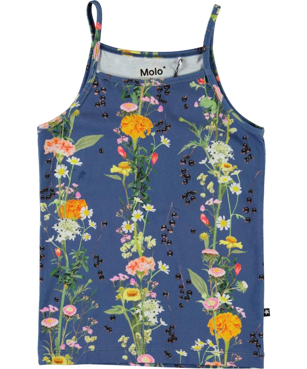 Janice - Vertical Flowers - Blå stroptop med blomster