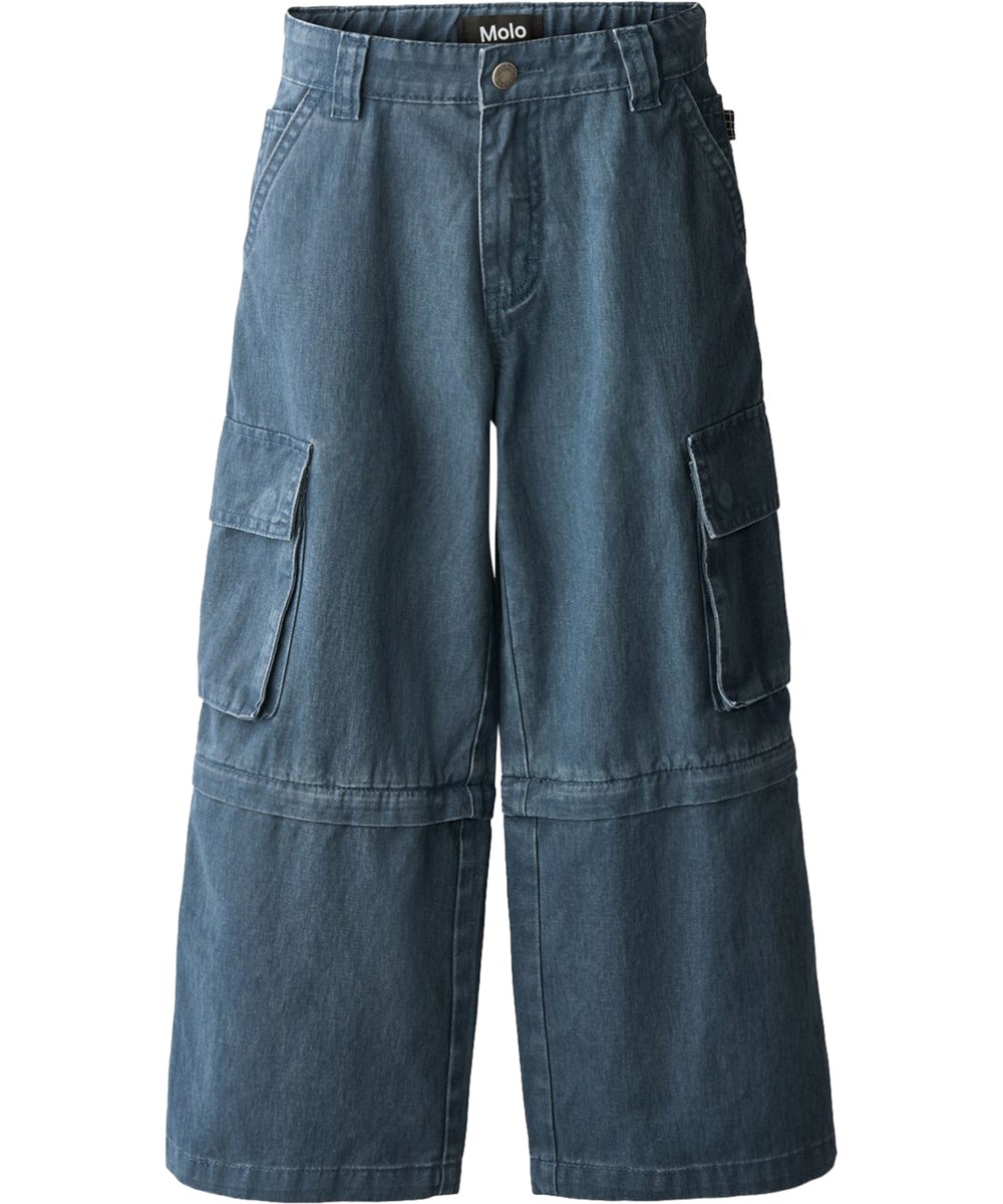 Adventuron - Oceanic Wash - Blå avtagbara cargobyxor för barn i bomullsdenim