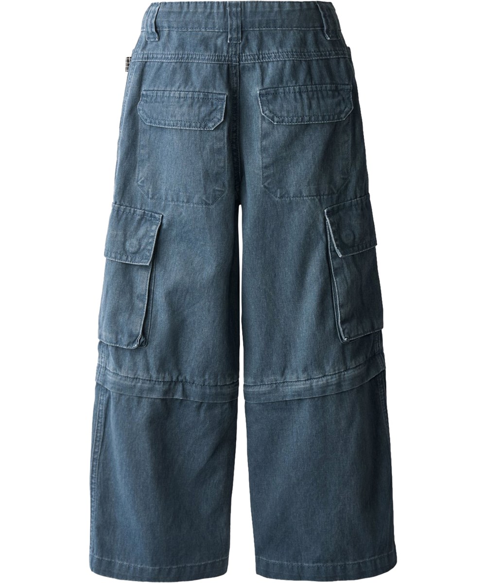 Adventuron - Oceanic Wash - Blå avtagbara cargobyxor för barn i bomullsdenim