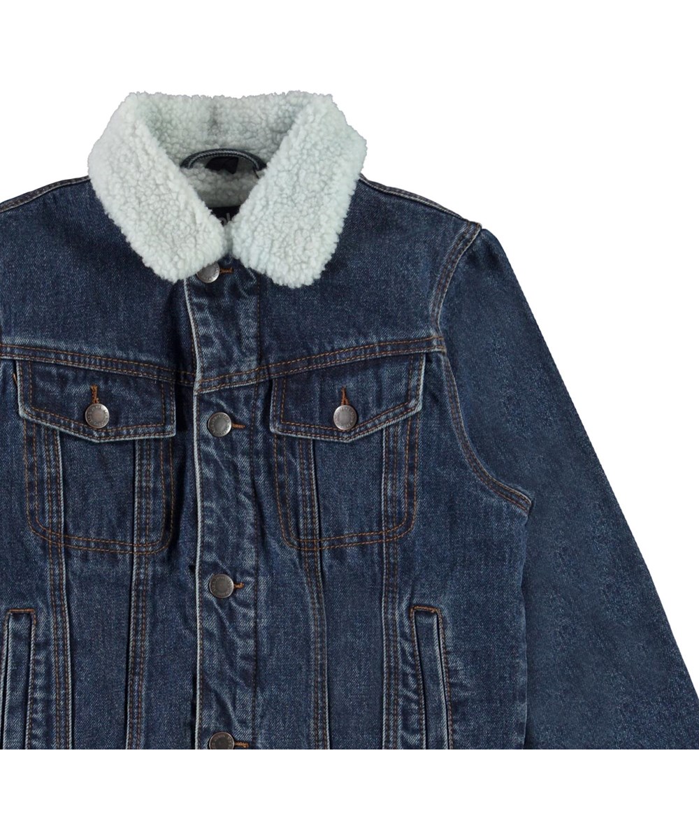 Hen - Dark Indigo - Blå jeansjacka med teddyfoder 