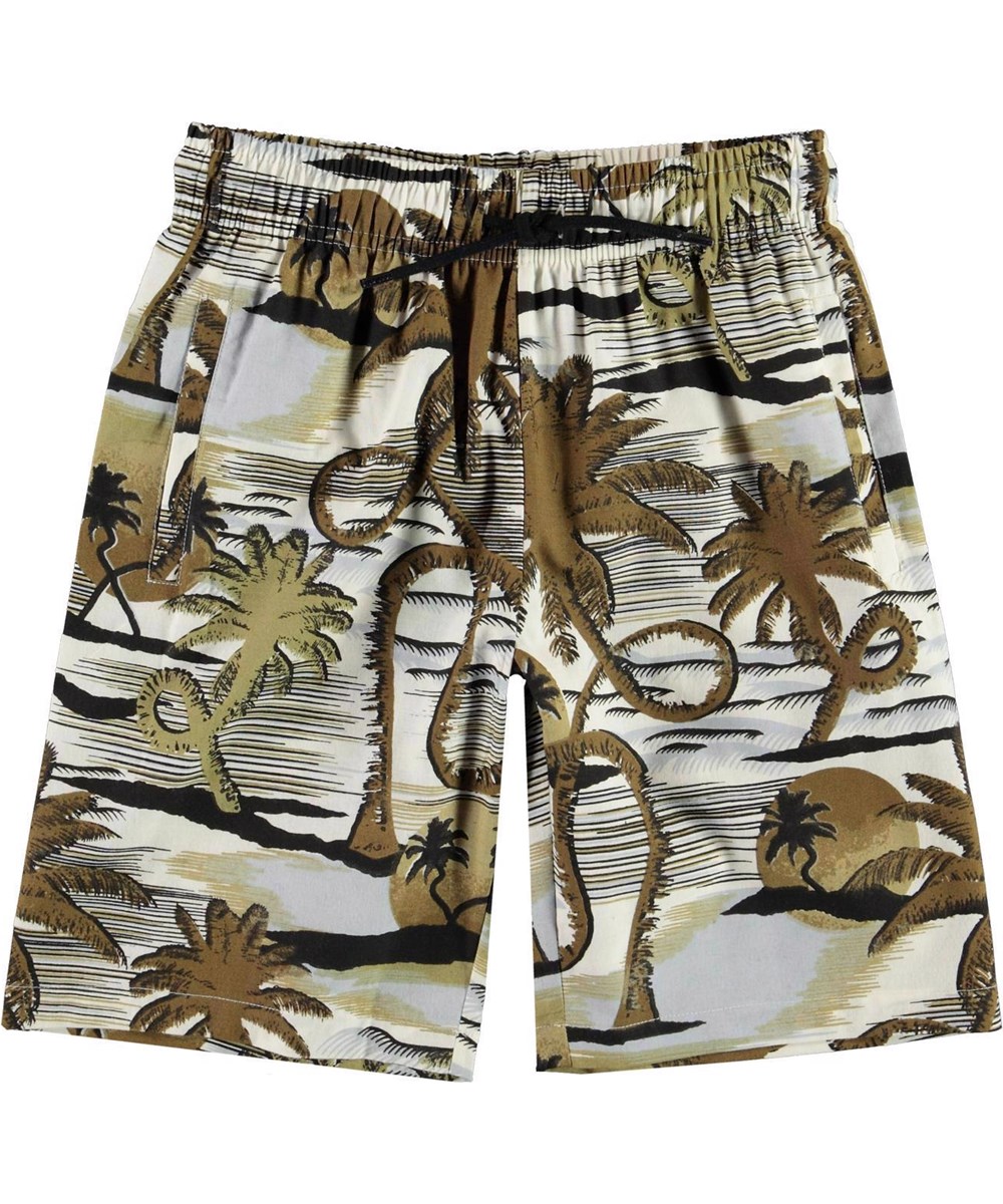 Adi - Sunset Smiles - Shorts i brunt palmmönster.
