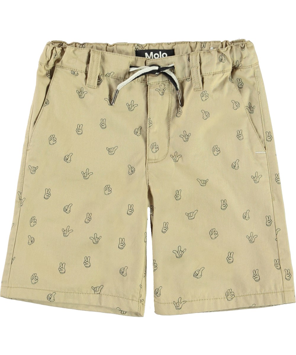 Ajvin - Mini Hands - Beige shorts med handtecken.
