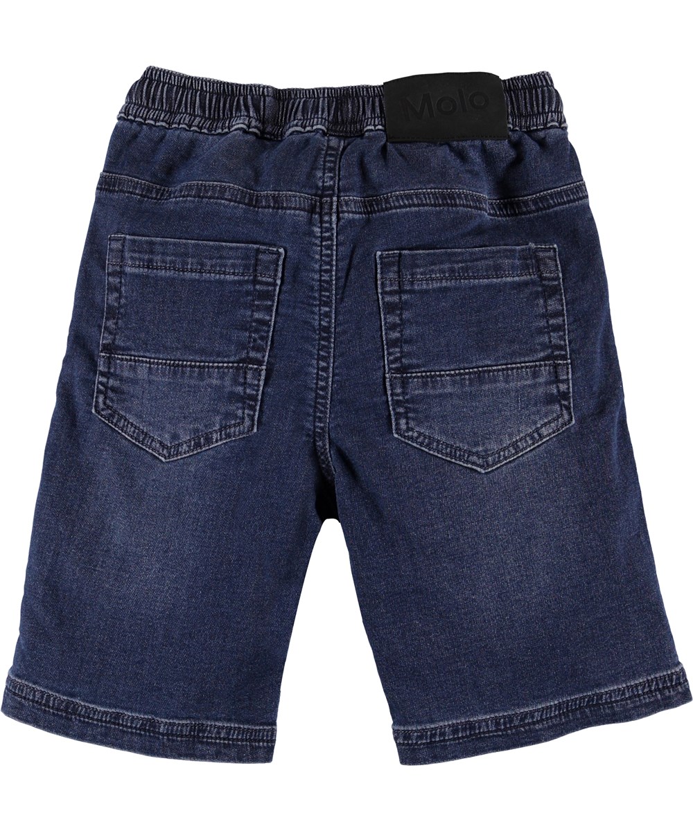 Ali - Charcoal Blue - Blå denim shorts med knytband
