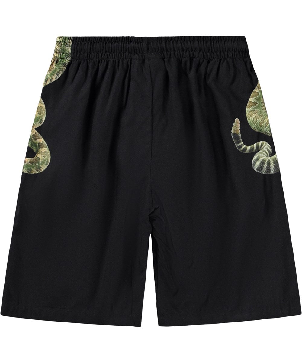 Alias - Green Rattle - Svarta shorts för barn med ormmönster