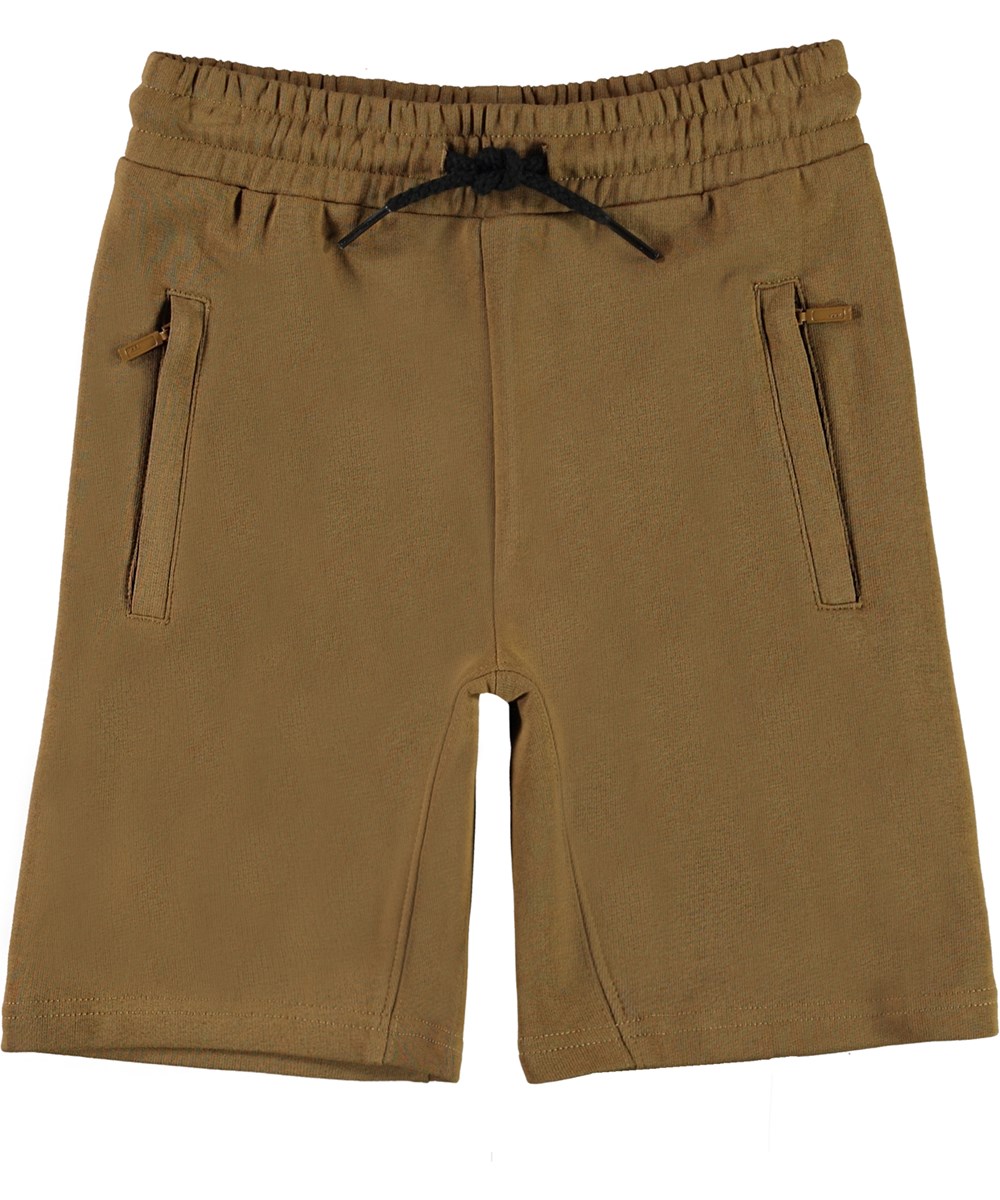 Aliases - Oak - Ljusbruna shorts i ekologisk bomull med svart knytband i midjan.