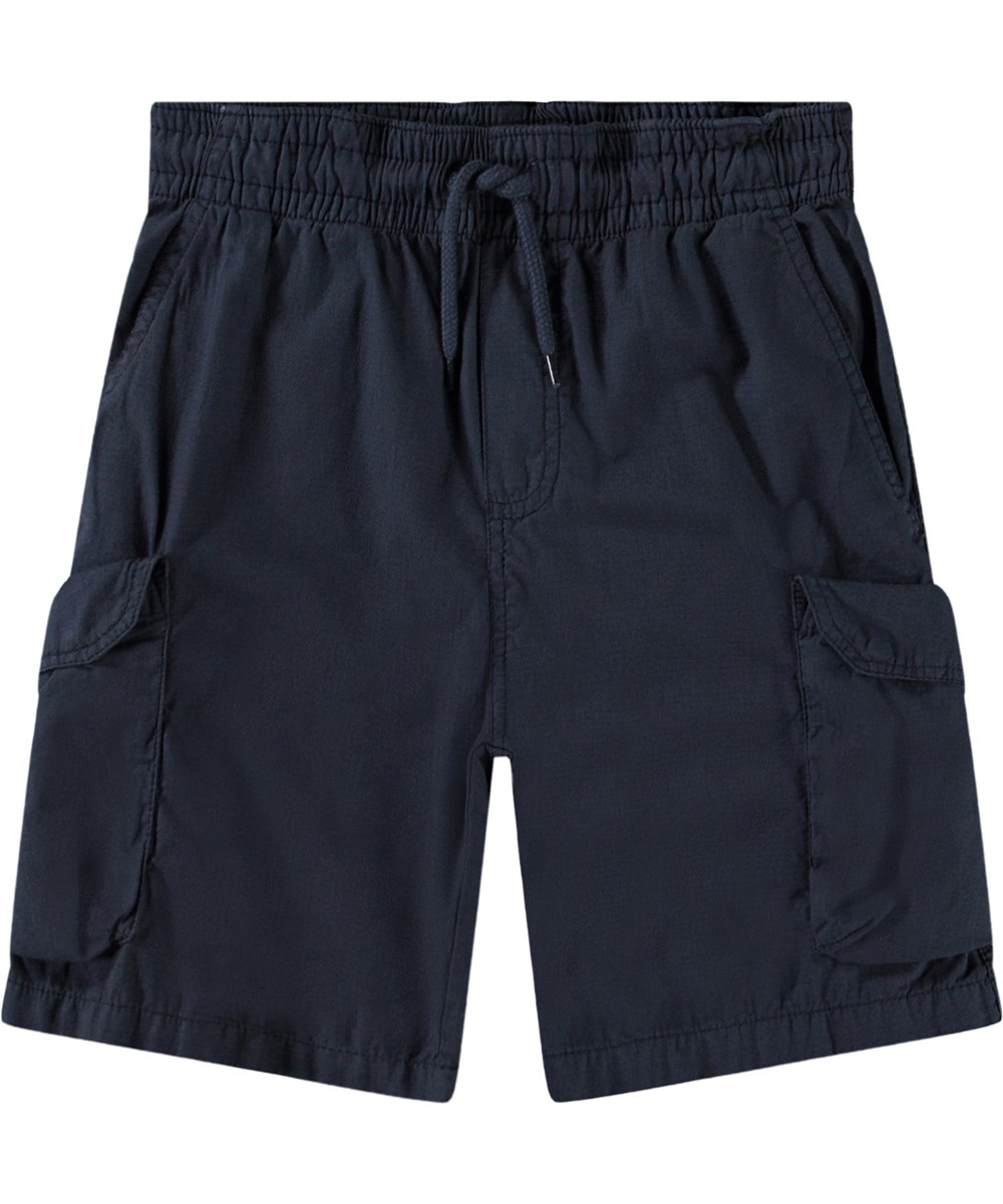 Argod - Outer Space - Mörkblå cargoshorts i ekologisk bomull för barn.