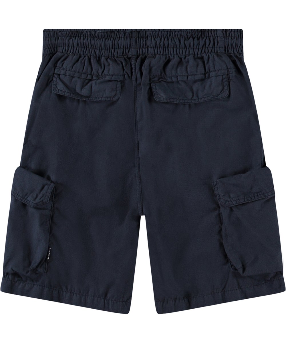 Argod - Outer Space - Mörkblå cargoshorts i ekologisk bomull för barn.