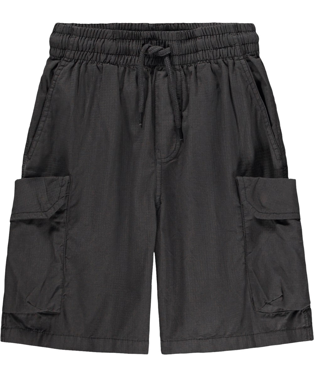 Argod - Raven - Grå cargoshorts för barn i hållbar ekologisk bomull med elastisk och justerbar dragsko