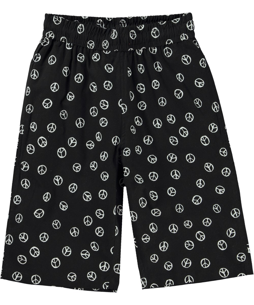 Arrow - Peace All Over - Svarta ekologiska shorts med peace.
