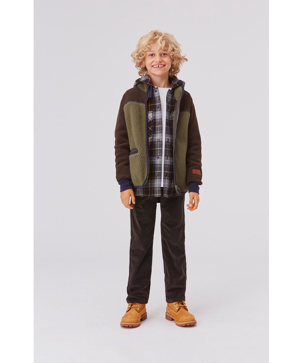 Rizz - Grey Brown Check - Rutig skjorta med luva.