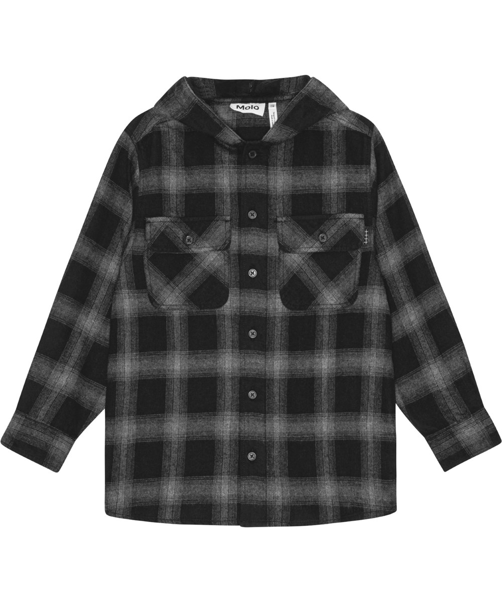 Rizz - Space Check - Svart- och grå rutig overshirt i bomull med huva och fickor.
