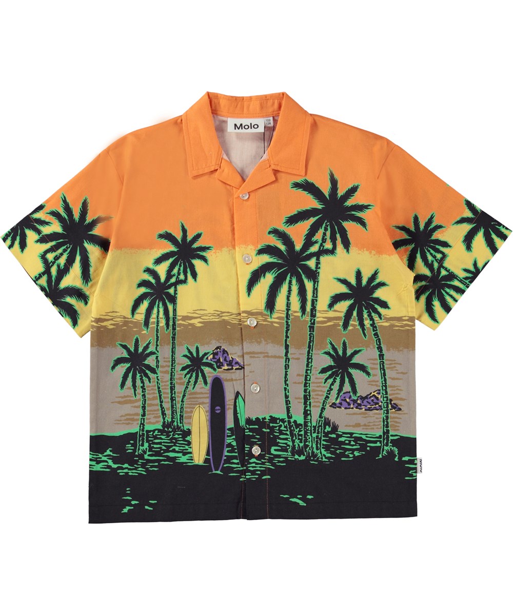 Rui - Crispy Sunset - Orange hawaiiskjorta med palmer.
