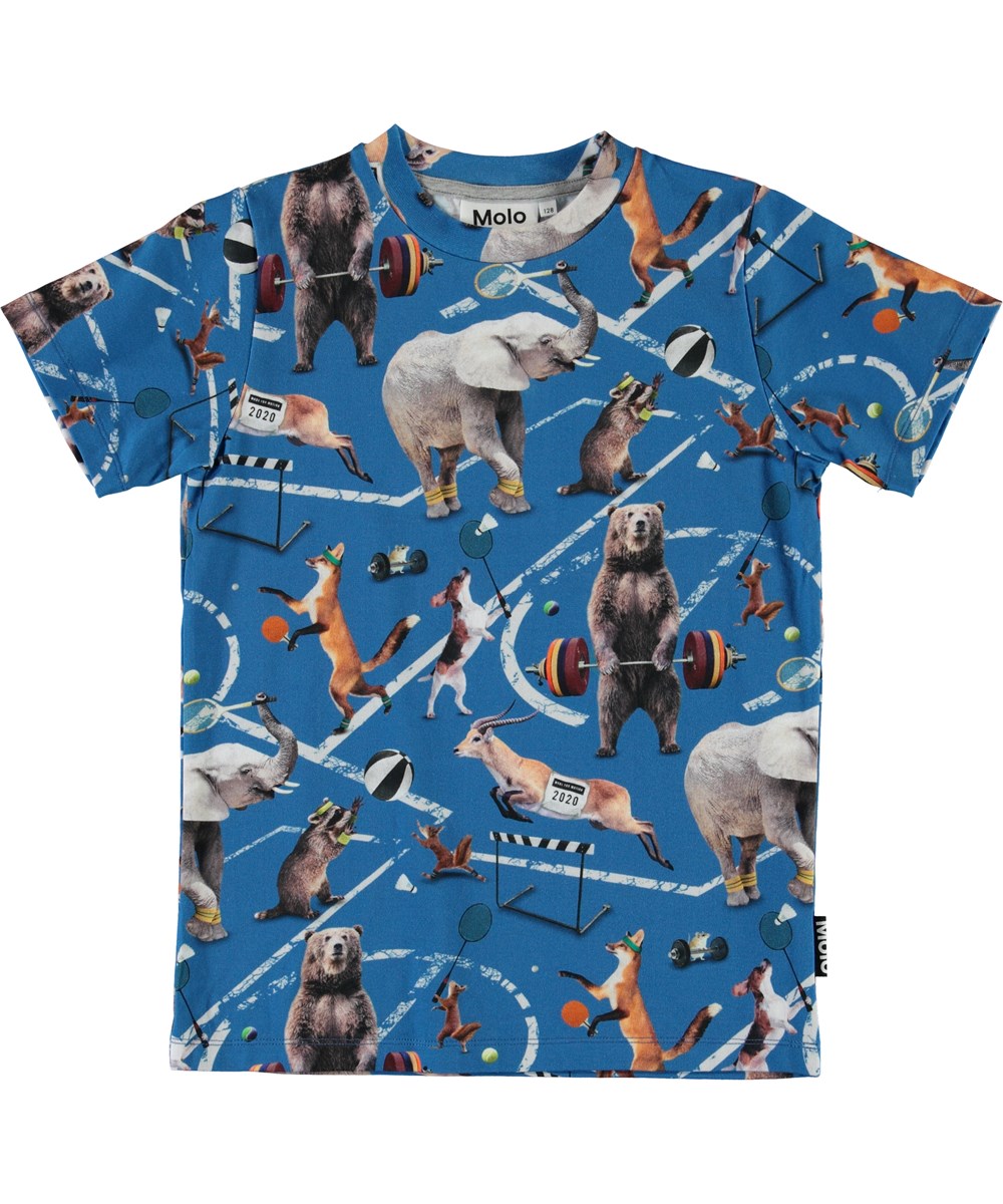 Ralphie - Athletic Animals - Ekologisk ljusblå t-shirt med sportiga djur