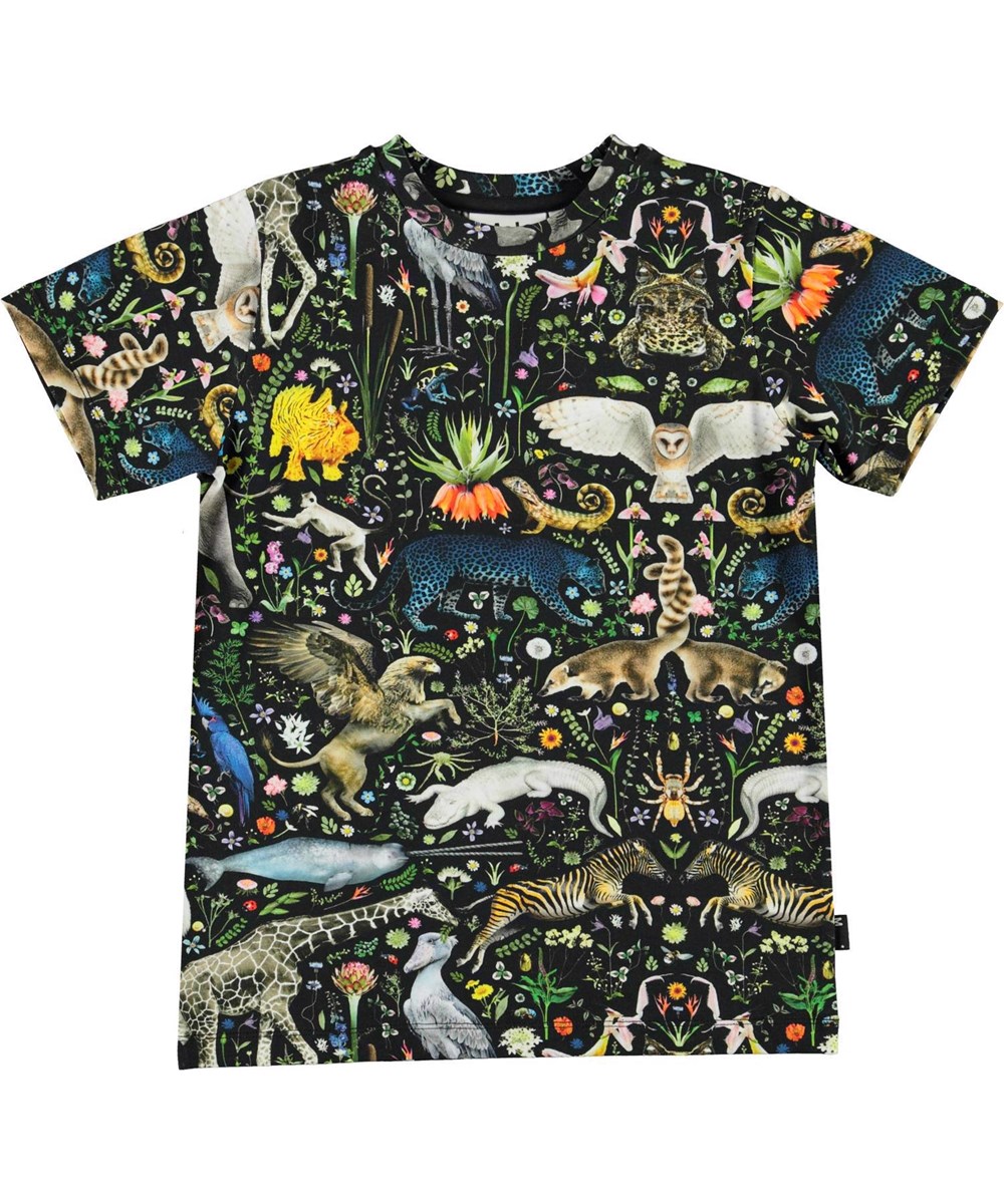 Ralphie - Faunatastic - Ekologisk svart t-shirt med plantor och djur.